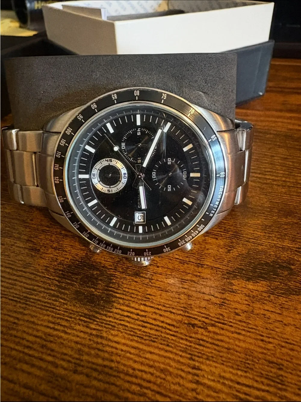 Express Men’s Silver Bracelet Watch with Black Dial Stainless Steel